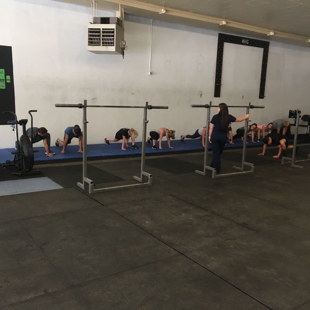 People cross training in a line