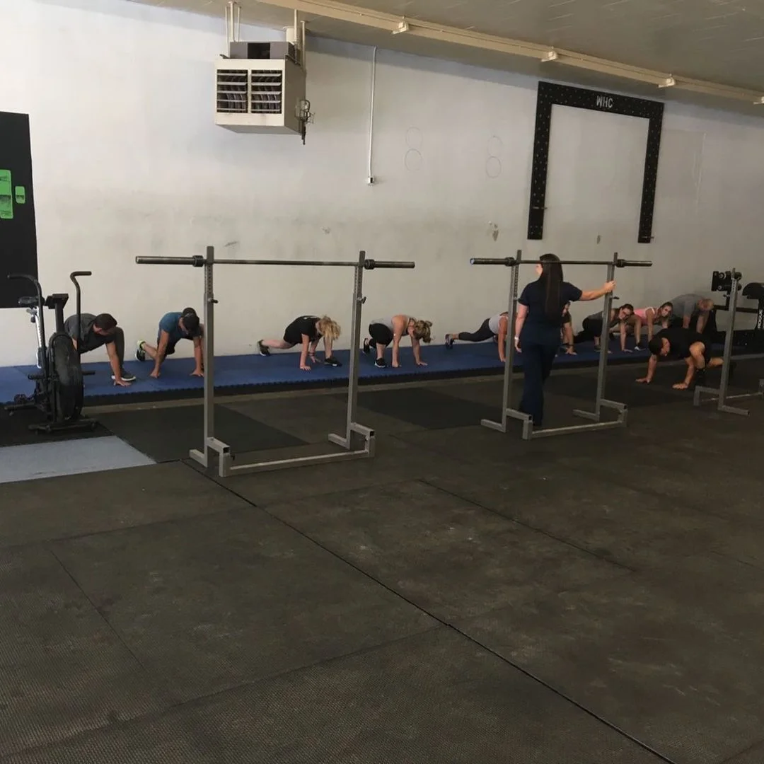People cross training in a line